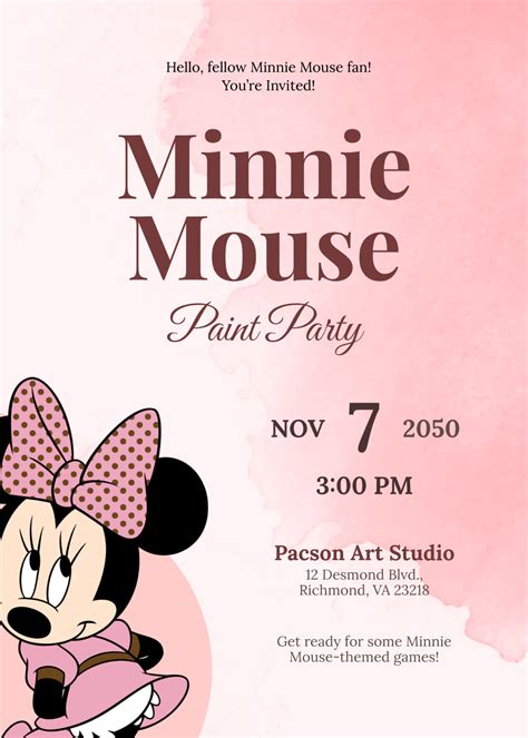 Minnie Mouse Invitation Free Template – Free Editable Template ...