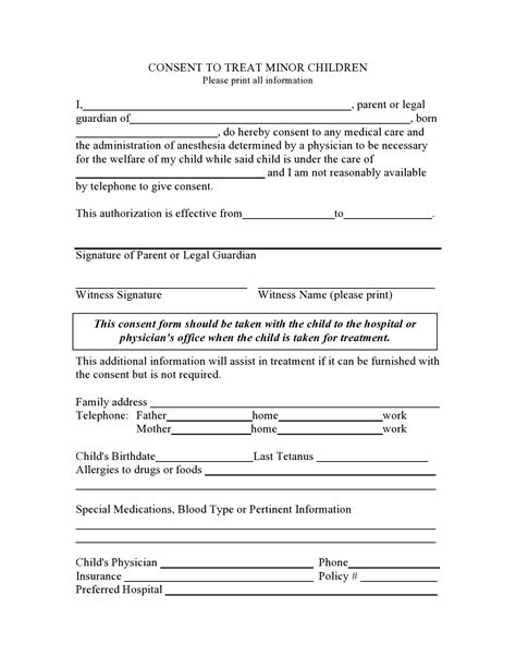 Minor Medical Release Form Printable