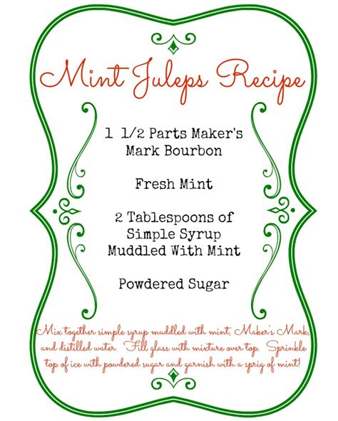 Mint Julep Recipe Printable