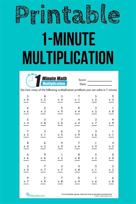 Minute Math Multiplication Worksheets