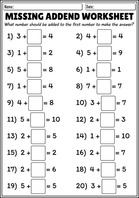 Missing Addend Worksheet