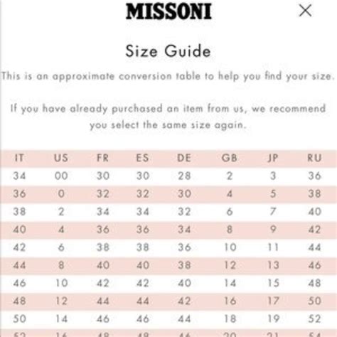 Missoni Shoe Size Chart
