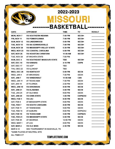 Printable 20172018 Missouri Tigers Basketball Schedule