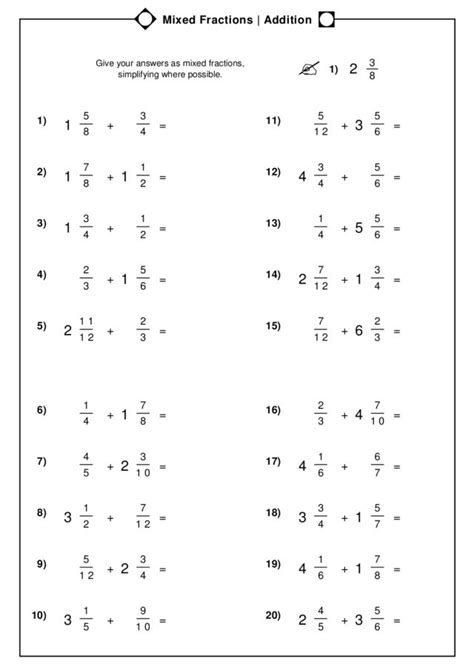 Mixed Fraction Addition Worksheet