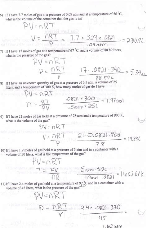 Mixed Gas Law Worksheet