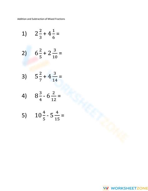 Mixed Fractions Worksheet