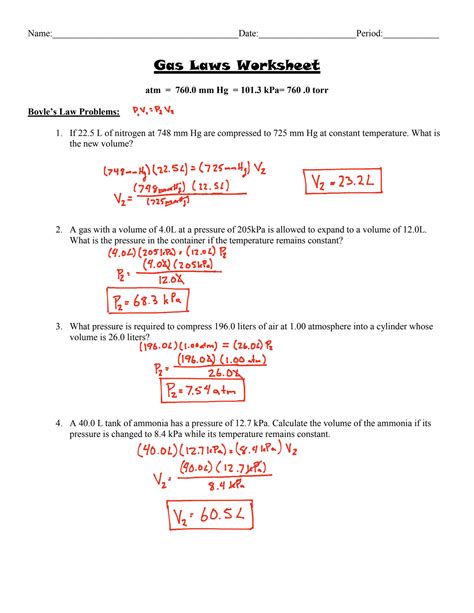 Mixed Gas Laws Worksheet Answers