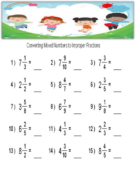 Mixed Numbers To Improper Fractions Worksheet