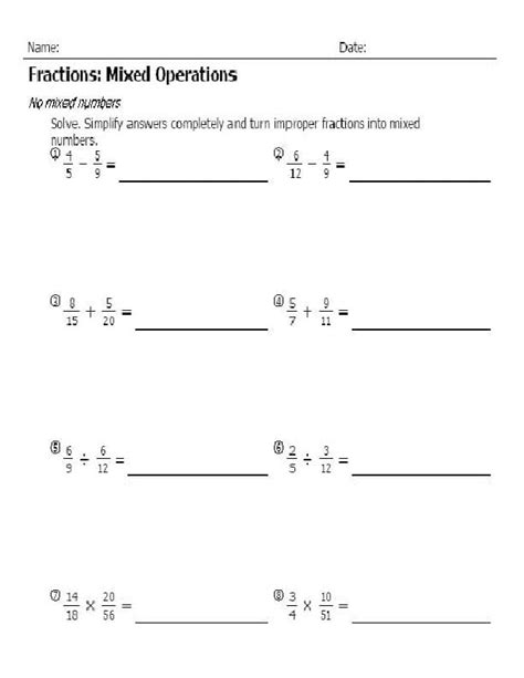 Mixed Operations With Fractions Worksheet