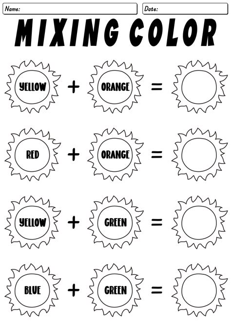 Mixing Colors Worksheets Kindergarten
