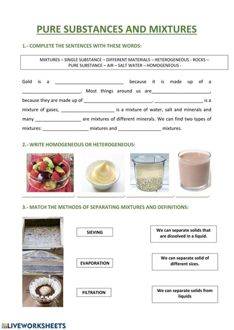 Mixtures And Pure Substances Worksheet