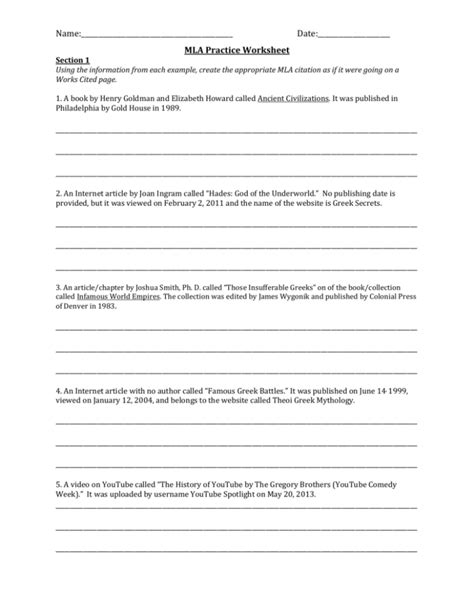 Mla Practice Worksheet