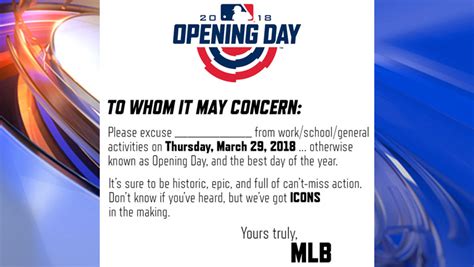 Mlb Opening Day Excuse Note