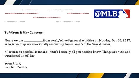 Mlb Opening Day Work Excuse Examples