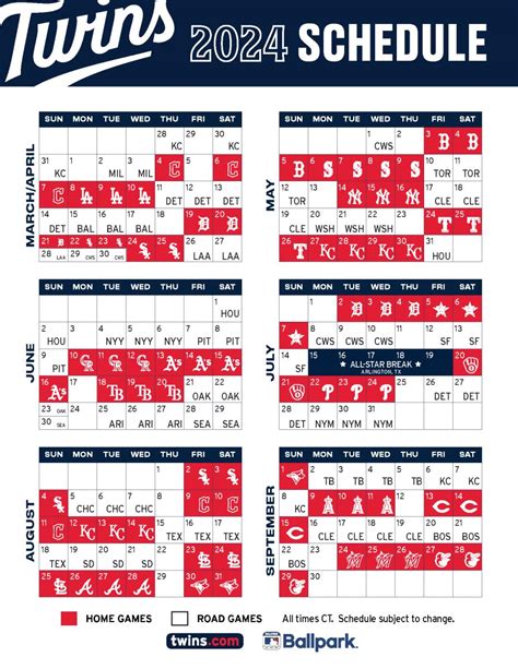 Mn Twins Printable Schedule