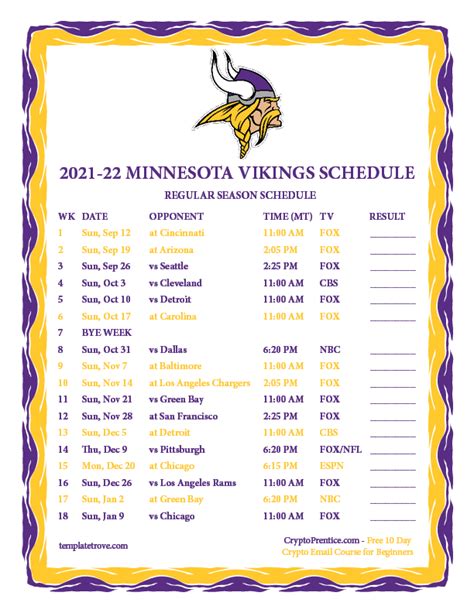 Mn Vikings Schedule Printable