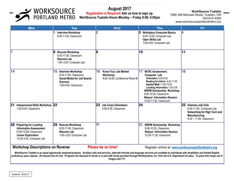 Mo Workshop Calendar