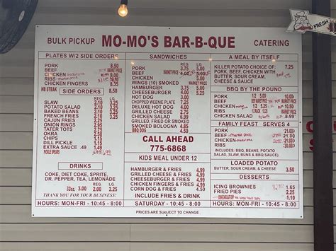 Mo Mo'S Bar Bq Menu