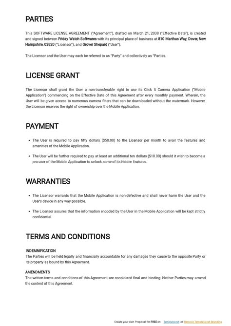 Mobile Application End User License Agreement Template HQ Printable