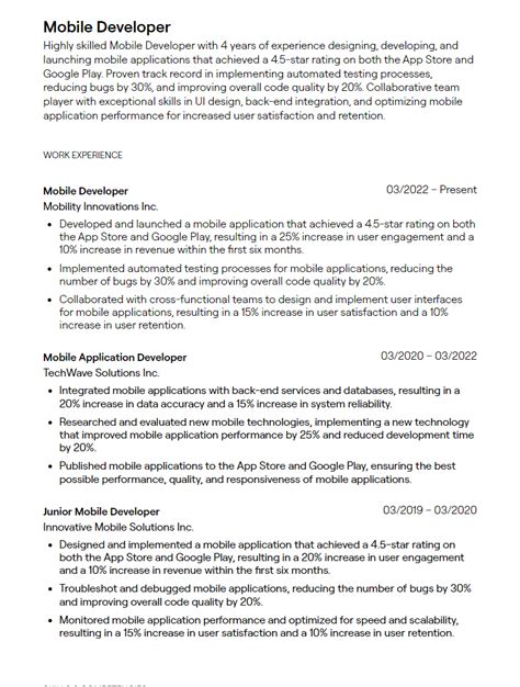Mobile Application Developer Resume