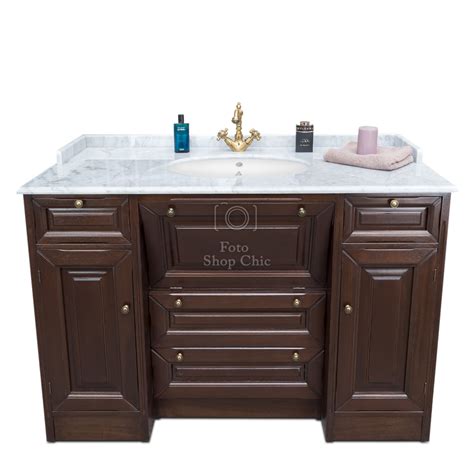 Mobile da bagno con specchiera e top in marmo classico color noce 100cm