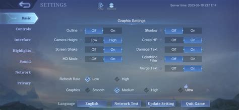 Menu Pengaturan Akun Mobile Legends
