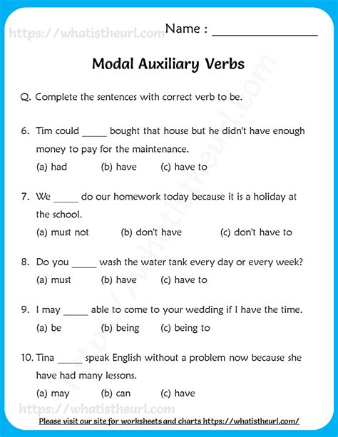 Modal Auxiliary Verbs Worksheet