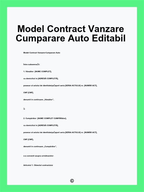 Model Contract Vanzare-Cumparare Auto PDF Editabil