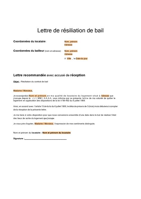TOP42+ Modèle De Résiliation De Bail Locatif Pics Anna handwerken