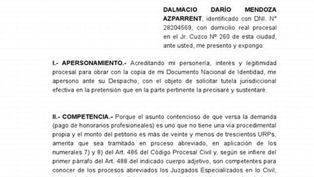 Modelo De Demanda De Pago De Honorarios Profesionales En Mexico