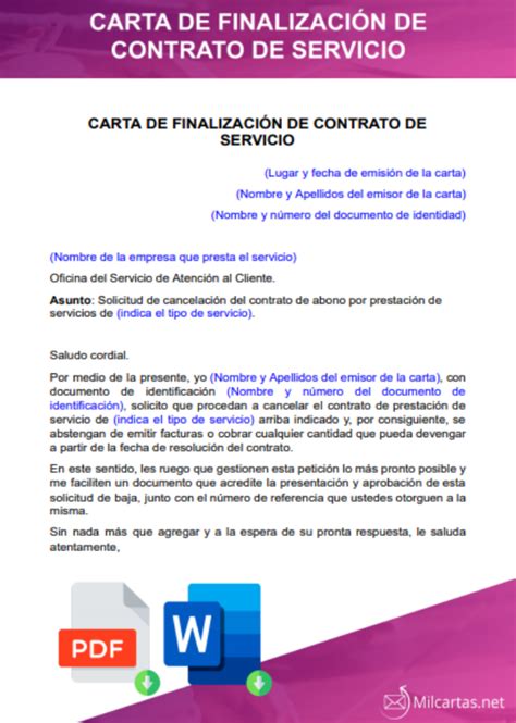 Carta de Término de Contrato Por Periodo de Prueba PDF Gobierno