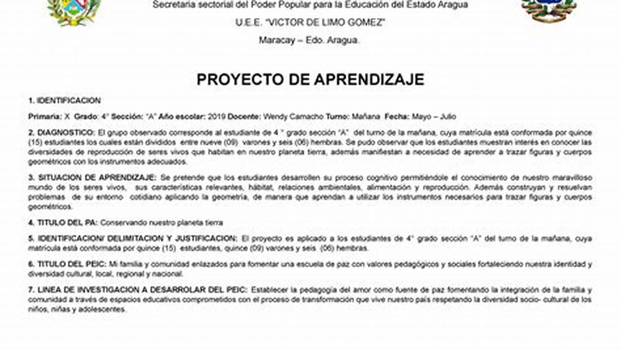 Modelos De Proyectos De Aprendizaje Para Primaria En Venezuela