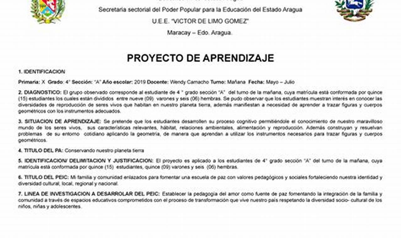 Modelos De Proyectos De Aprendizaje Para Primaria En Venezuela