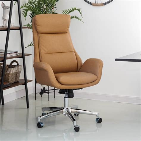 Edge Modern Adjustable Ergonomic Leather Office Chair w/ Mesh Back, Brown