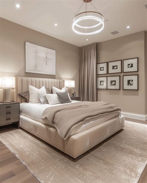 Modern minimalist bedroom with beige carpet