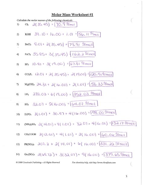 Molar Mass Worksheet Answer Key - bellhopdesigns