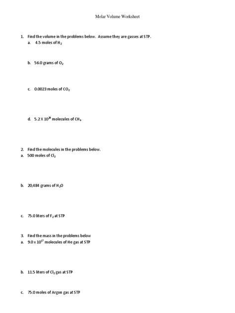 Molar Volume Worksheet