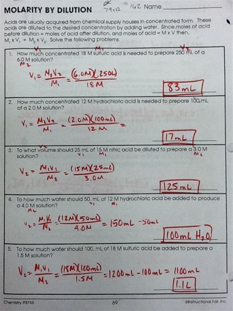 Molarity M Worksheet Answers Page 70