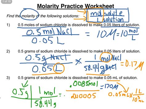 Molarity Practice Problems Worksheet