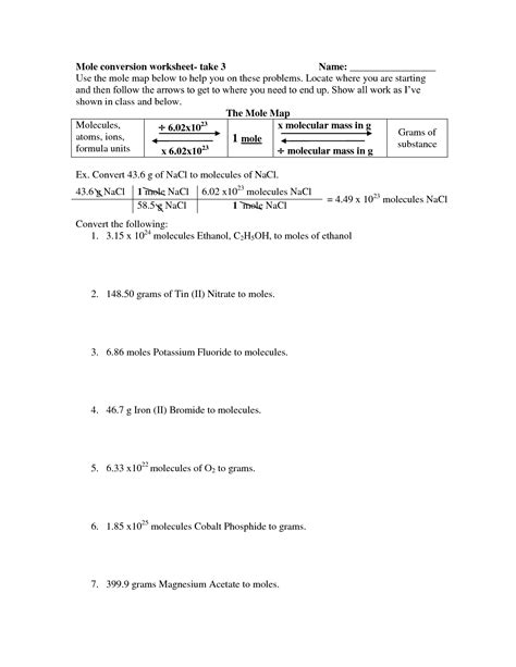Mole Conversion Worksheet Answer Key With Work