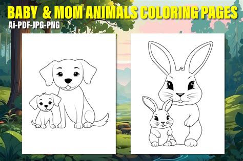 Mom And Baby Animals Coloring Pages
