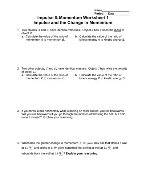 Momentum Impulse And Momentum Change Worksheet