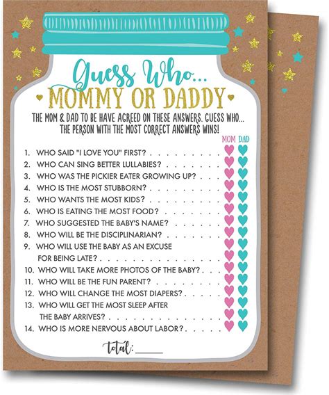 Mommy Or Daddy Baby Shower Game Free Printable