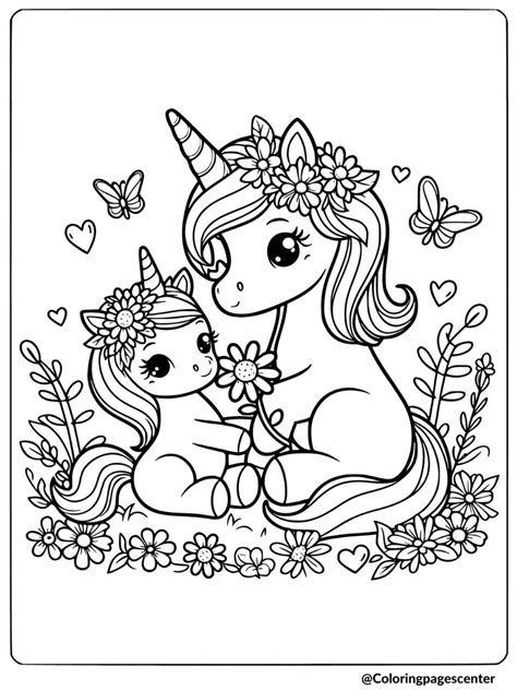Mommy Unicorn Coloring Pages