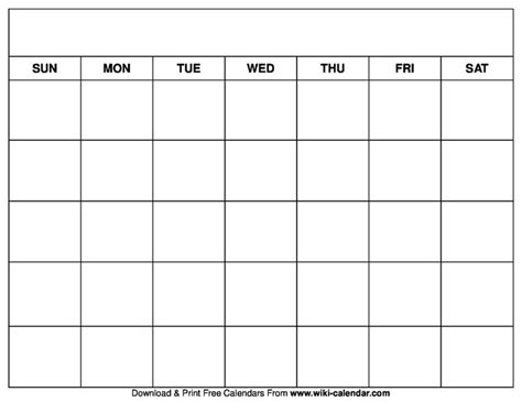 Monday Through Friday Monthly Calendar