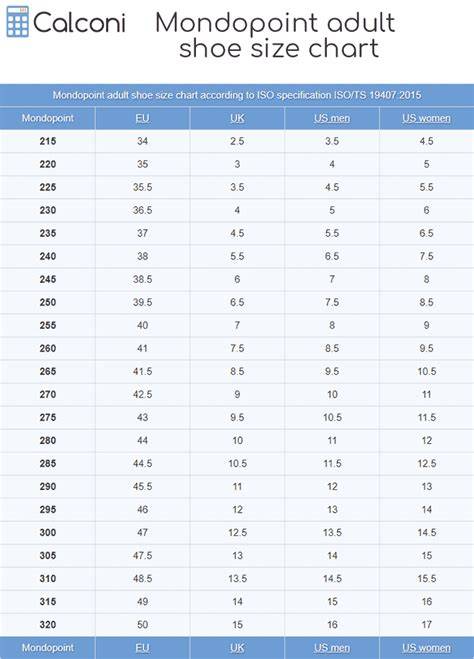 Mondo Shoe Size Chart