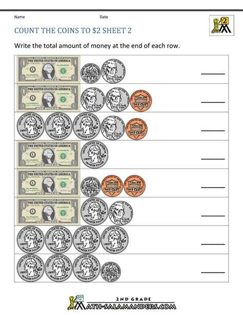Money Worksheet 2nd Grade