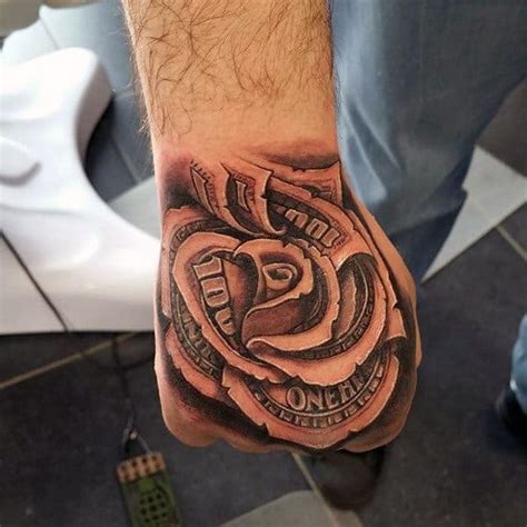 Money Rose Hand Tattoo
