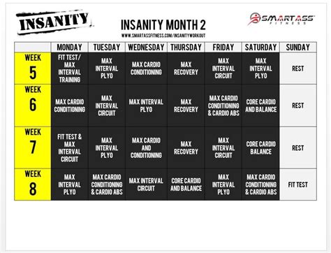 Month 2 Insanity Calendar