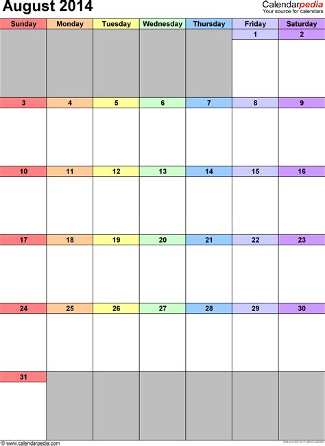 Month Of August 2014 Calendar